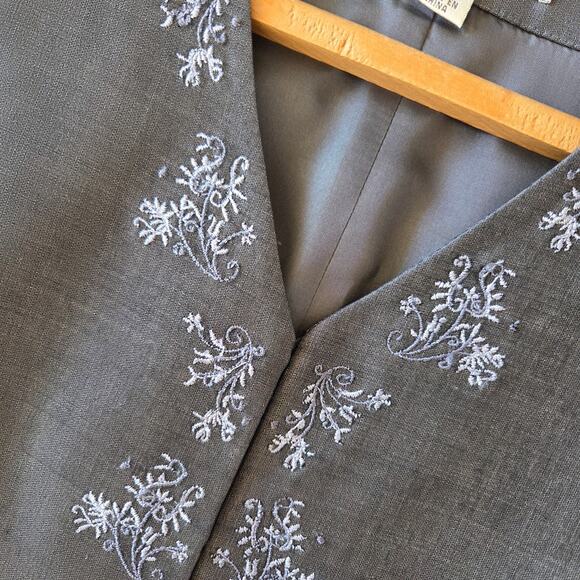 Vintage 90s Menswear Style Embroidered Vest Size 16 Gray Hooks Whimsygoth Career - Picture 7 of 9